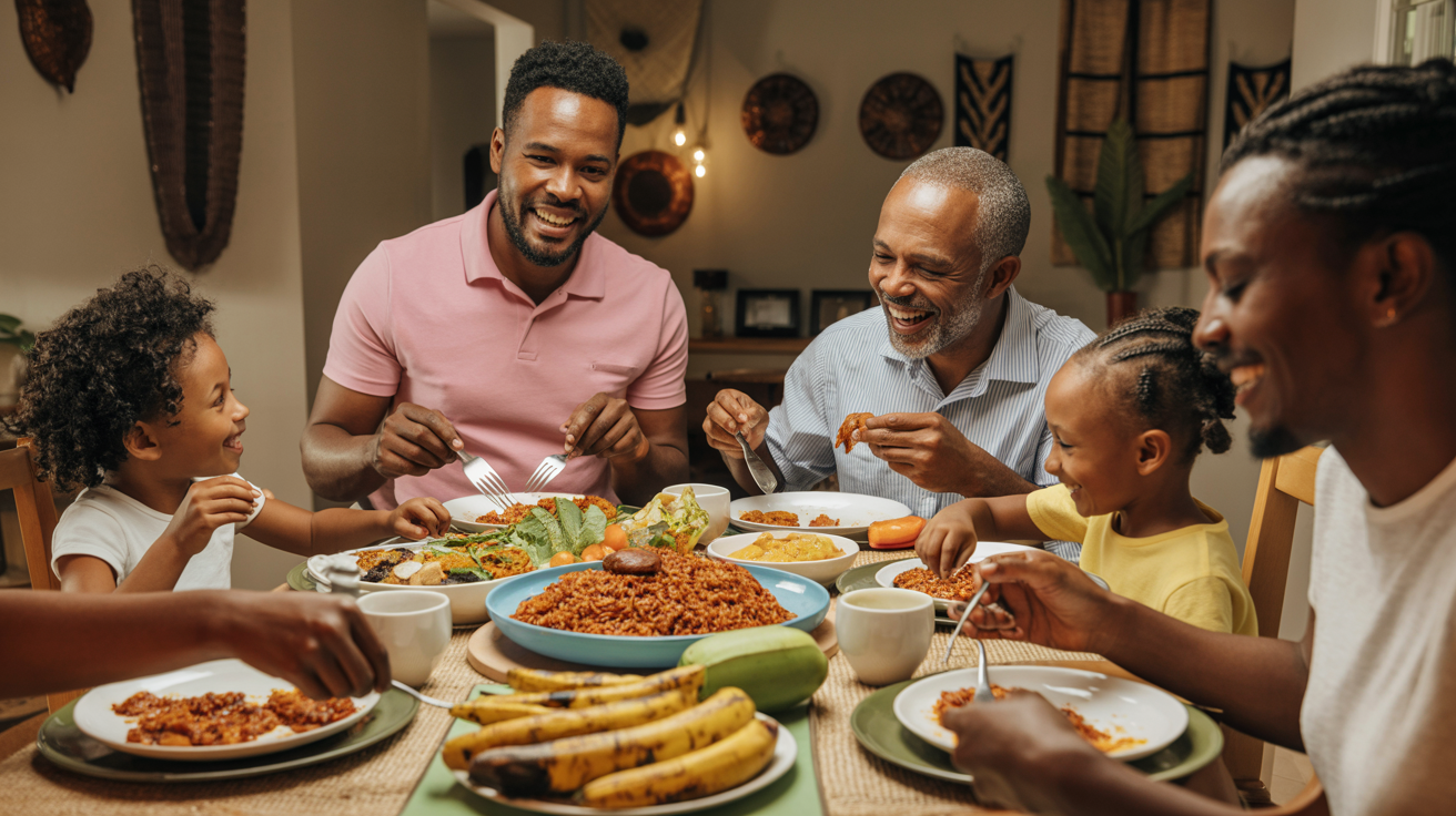 Ghanaian family enjoying a meal together